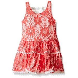 Rare Editions Girls Coral Crochet Lace Fit & Flare Tiered Dress Size 2T NWT